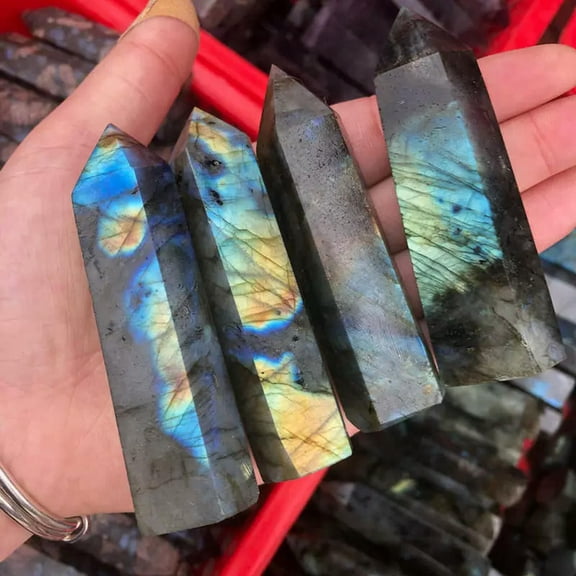 K-KED 5pcs 70-80mm Natural Labradorite Quartz Crystal Point Wand Healing Stone Obelisk