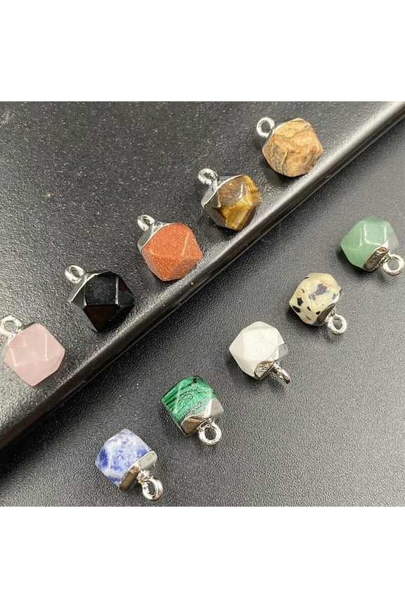 5pcs Agate Mix Stone Faceted Octagonal Pendants Chakra Reiki Healing Amulet