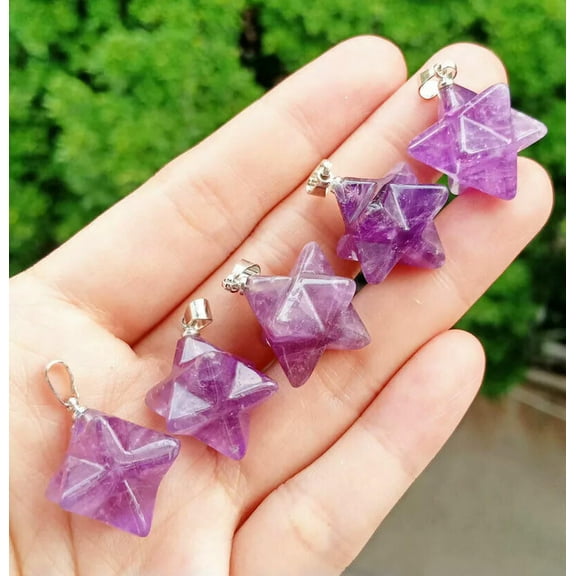 K-KED 5pcs Amethyst Gems stone Mer-Ka-Ba Pendants Prism Magic Reiki Healing Amulet