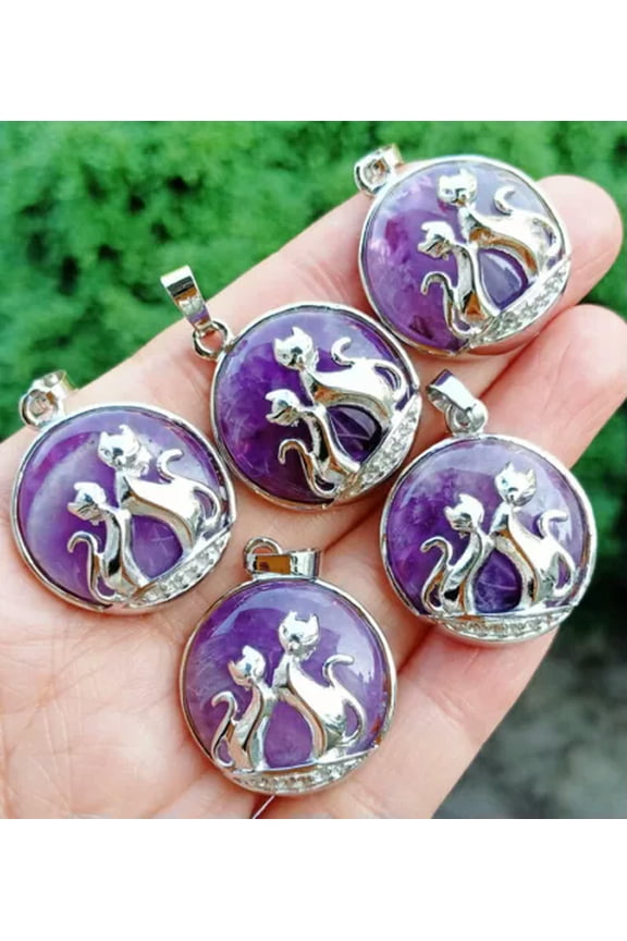 5pcs Amethyst Stone Kitty Cat CP Pendants Reiki Healing Amulet Wholesale