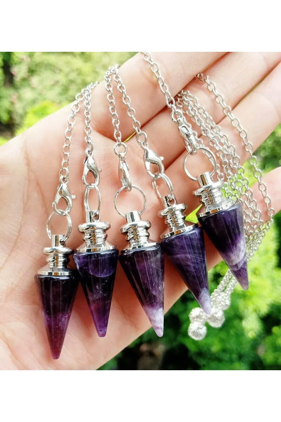 5pcs Amethyst Stone Magic Pendulum Pendant Energy Power Reiki Healing Amulet