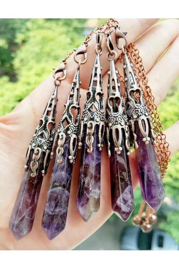 5pcs Amethyst Stone Pendulum Pendants Tower Prism Wand Energy Reiki Amulet