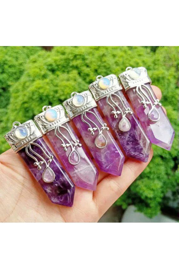 5pcs Amethyst Stone sword Pendants Energy Reiki Healing Amulet Wholesale