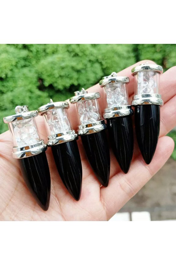5pcs Black AGate Gems Stone Bullet Pendants Energy Chakra Reiki Healing Amulet