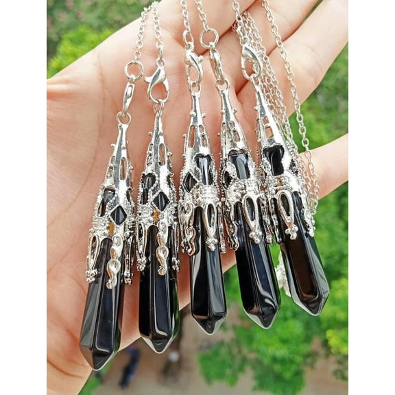 K-KED 5pcs Black AGate Stone Magic Pendulum Pendants Tower Chakra Reiki Healing Amulet