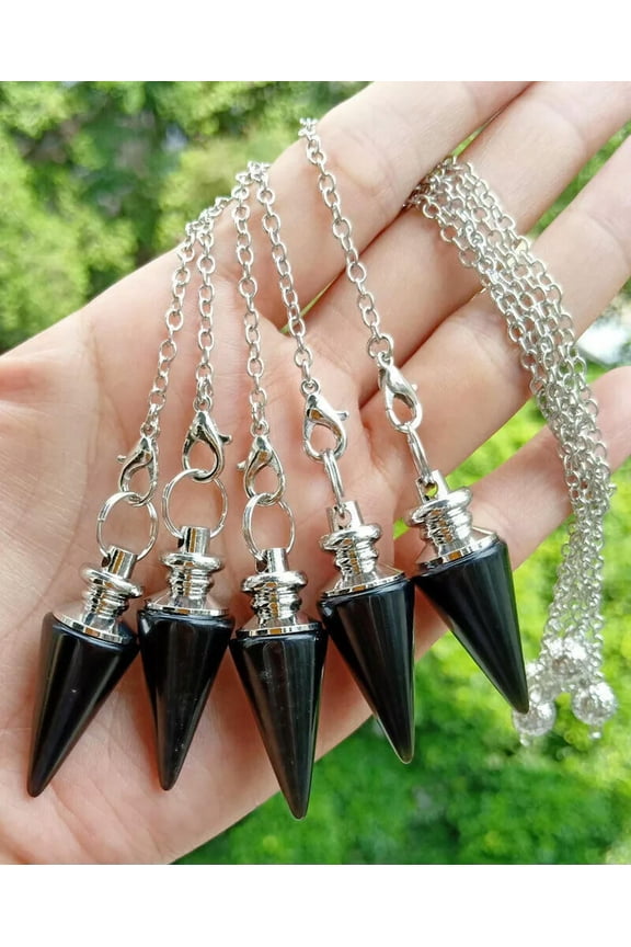 5pcs Black Agate Stone Magic Pendulum Pendant Energy Power Reiki Healing Amulet