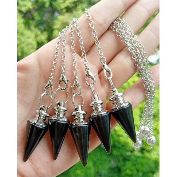 K-KED 5pcs Black Agate Stone Magic Pendulum Pendant Energy Power Reiki Healing Amulet