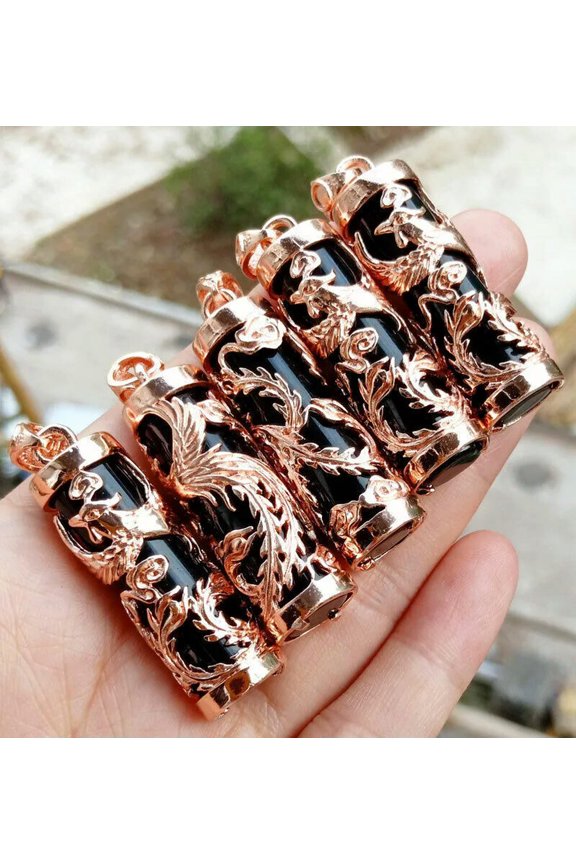 5pcs Black Agate stone Phoenix Pendants Chakra Reiki Healing Amulet Power