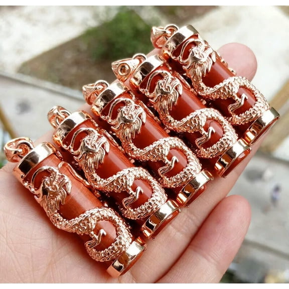 K-KED 5pcs Flame Jasper stone Dragon Pendants Chakra Reiki Healing Amulet Power
