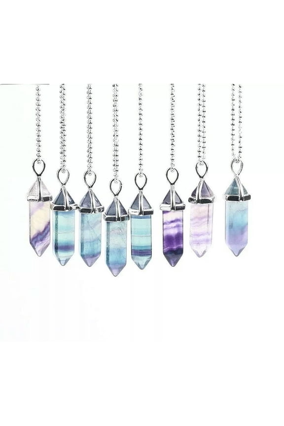 5pcs Fluorite Neckless Crystal Pendant Gift Friend Natural Gem Quartz Hexagonal