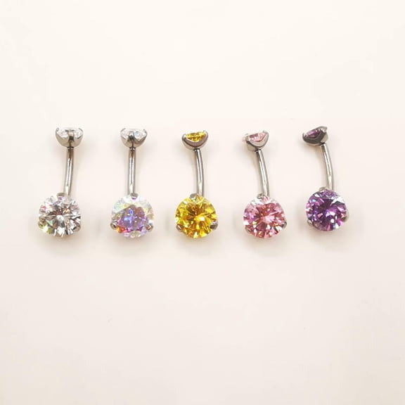K-KED 5pcs G23 Titanium 14G Belly Button Ring CZ Zircon Ball Navel Piercing Jewelry-default