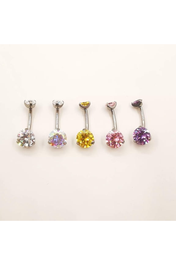 5pcs G23 Titanium 14G Belly Button Ring CZ Zircon Ball Navel Piercing Jewelry-default