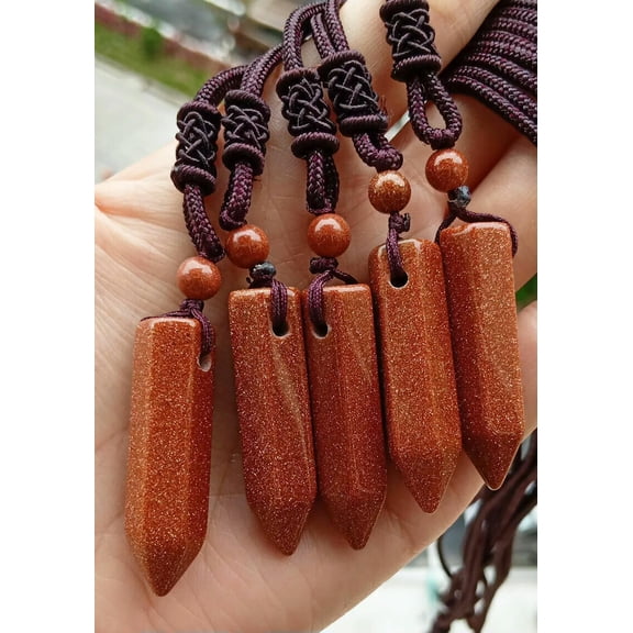K-KED 5pcs Gold sand Stone ball Pendants Necklace Chakra Reiki Healing Amulet