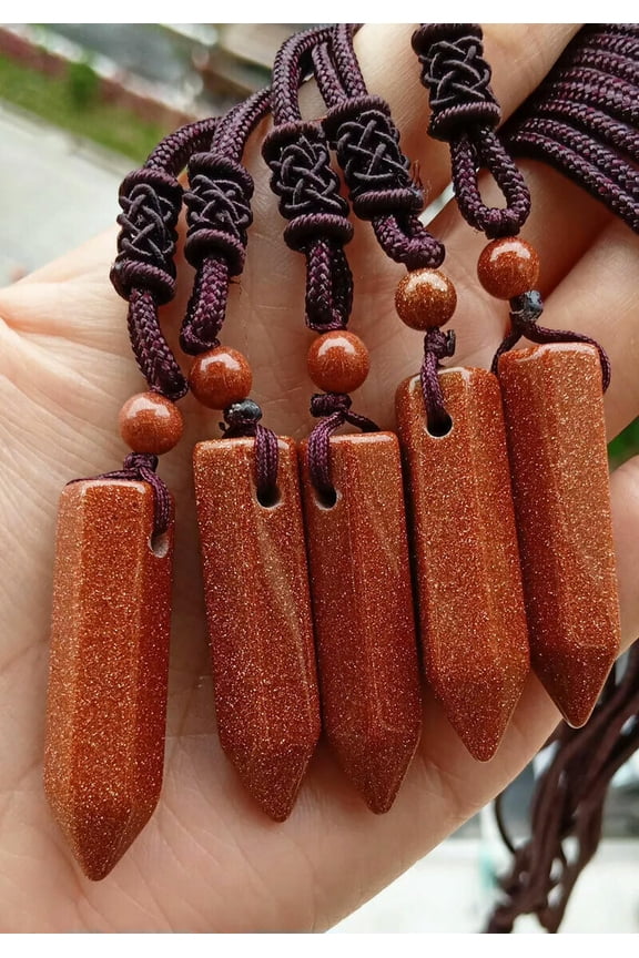5pcs Gold sand Stone ball Pendants Necklace Chakra Reiki Healing Amulet