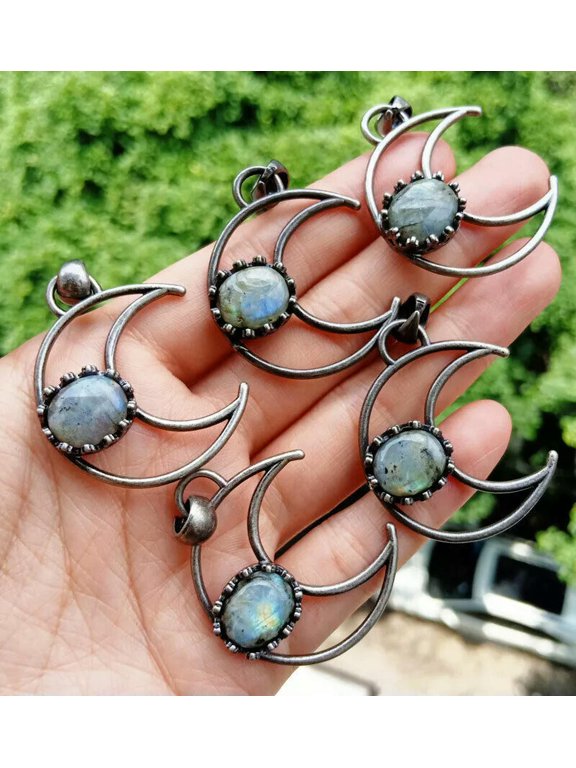 5pcs Labradorite Vary Gems Stone Moon Pendants Energy Reiki Healing Amulet