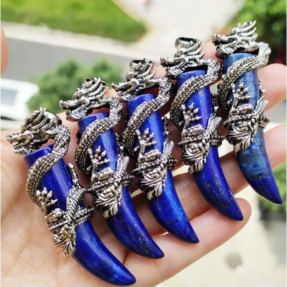 K-KED 5pcs Lapis Lazuli Gems Dragon Pendants Magic Reiki Healing Amulet