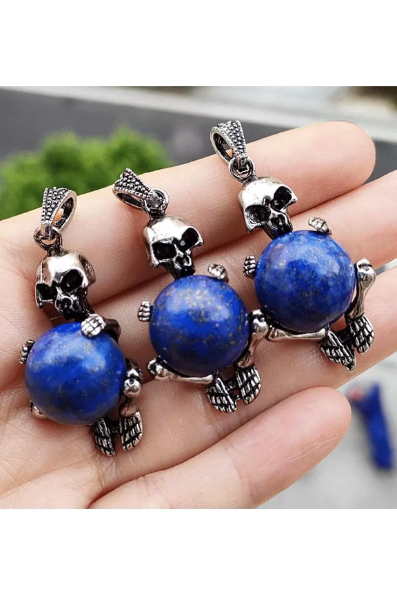 5pcs Lapis Lazuli Gems Skull Pendants Magic Charak Reiki Healing Amulet