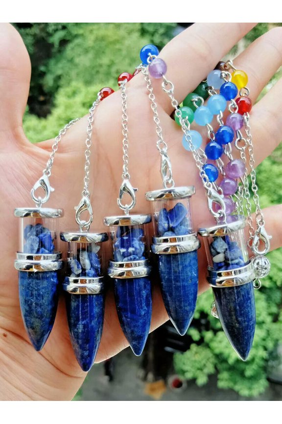 5pcs Lapis Stone Chakra Pendulum Pendants Energy Reiki Healing Amulet