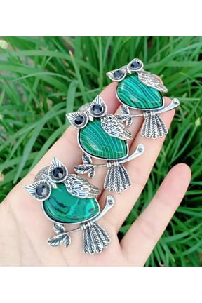 5pcs Malachite Stone Owl Pendants Chakra Reiki Healing Amulet Energy