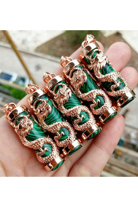 5pcs Malachite stone Dragon Pendants Chakra Reiki Healing Amulet Power