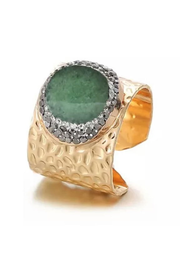 5pcs Micro Inlay Obsidian Ring Friendship Engagement Wedding Rings Resizable-Resizable-Green Aventurine