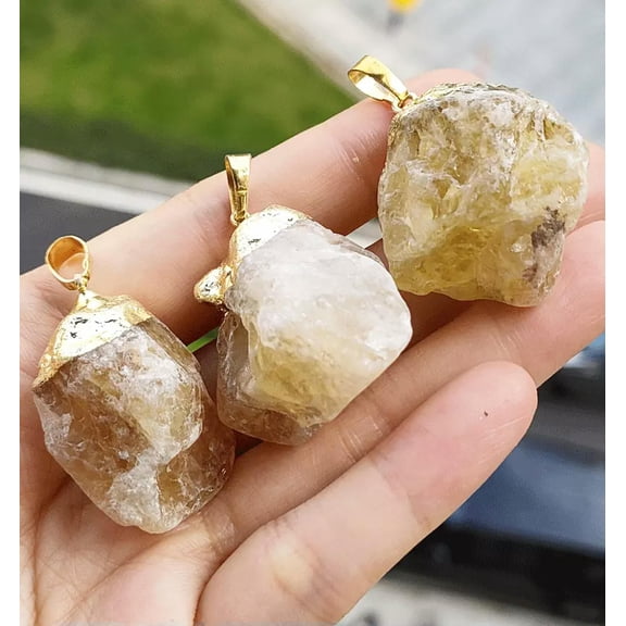 K-KED 5pcs Natural Citrine Gems Stone Pendants Chakra Reiki Healing Amulet