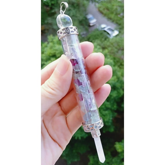 K-KED 5pcs Natural Fluorite Rock Quartz Stone Pendant Energy Reiki Healing Amulet