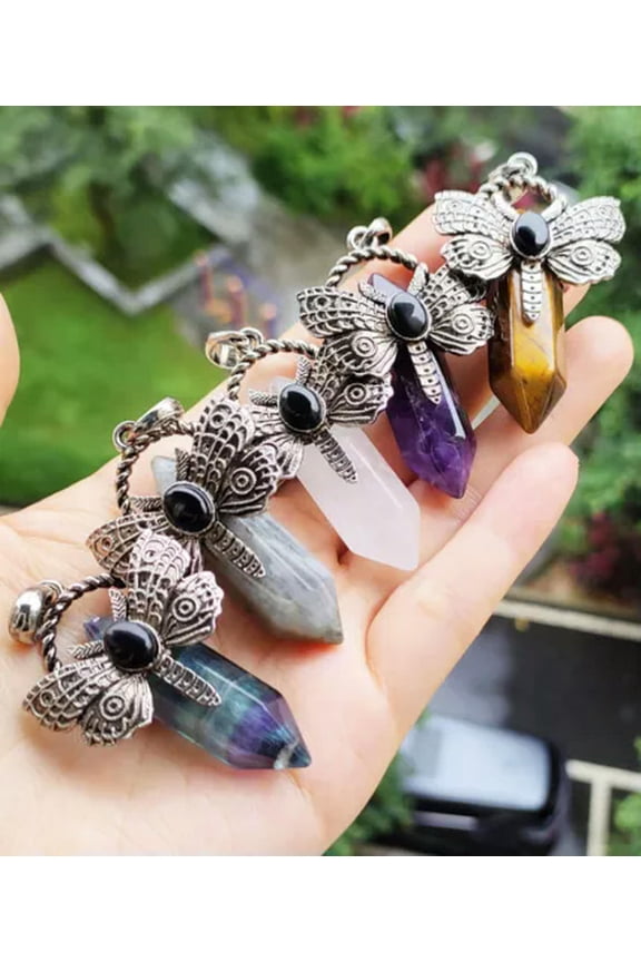 5pcs Natural Fluorite Vary Gems Dragonfly Pendants Magic Reiki Healing Amulet