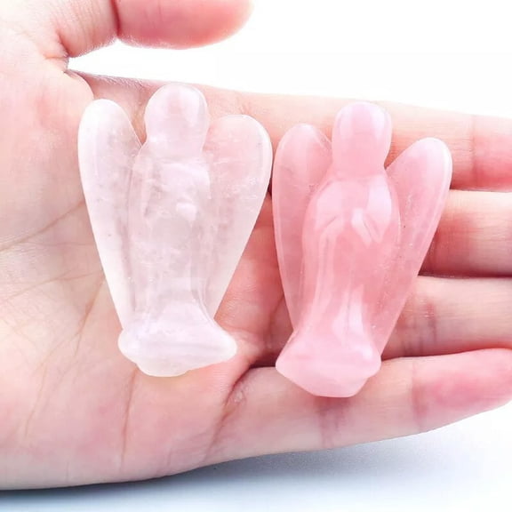 K-KED 5pcs Natural Pink Rose Quartz Crystal Carved Angel Fairy Energy Reiki Rock Decor