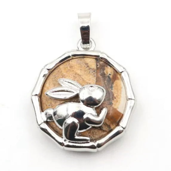 K-KED 5pcs Natural Quartz Agate Gem Stone Rabbit Pendants Magic Reiki Healing Amulet-Picture Jasper