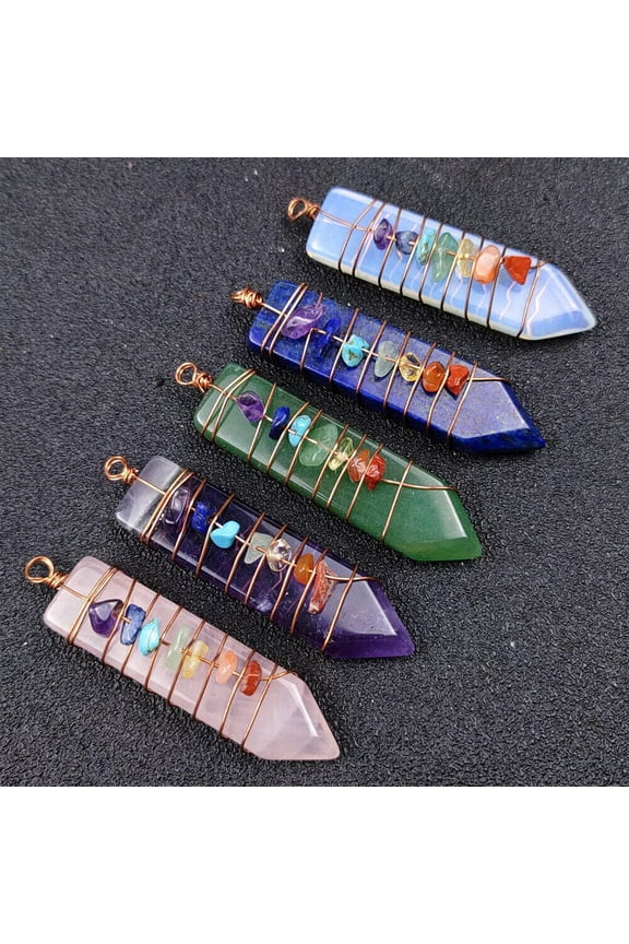 5pcs Natural Quartz Chakra Crystal Healing Point Cut Gemstone Pendant Reiki Bead