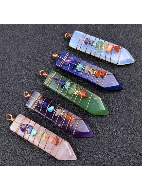 5pcs Natural Quartz Chakra Crystal Healing Point Cut Gemstone Pendant Reiki Bead