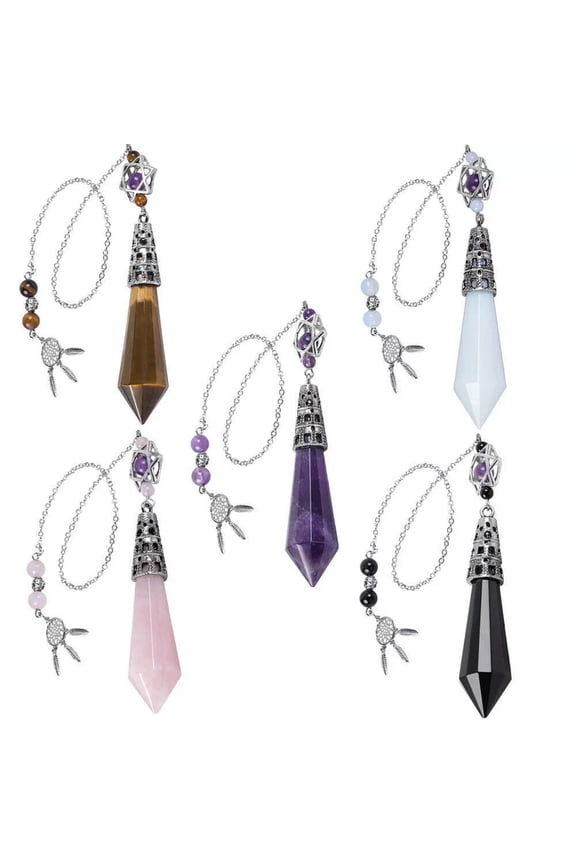 5pcs Natural Quartz Crystal Pendulum Healing Stone Reiki Chakra Chain Pendant