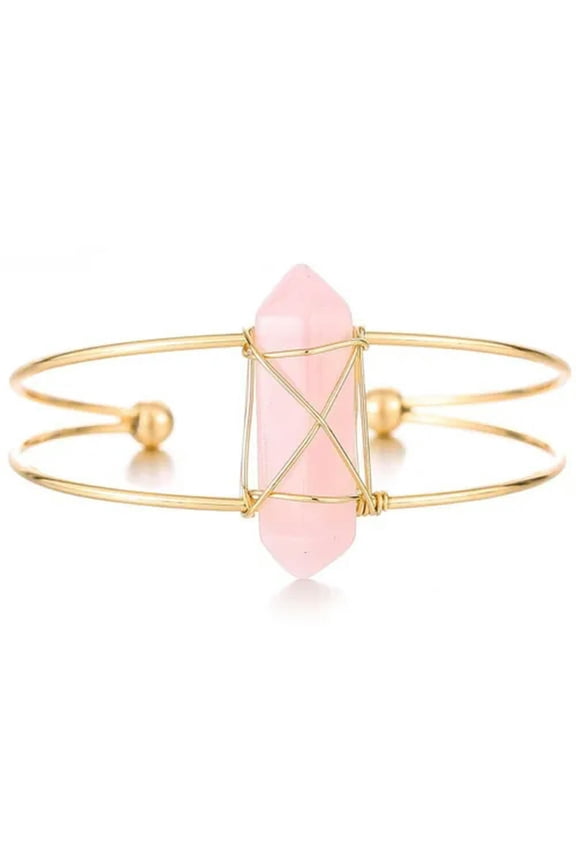 5pcs Natural Quartz Stone Healing Bracelet Hexagonal Wrapped Stone Bangles-65-70mm-Rose Quartz