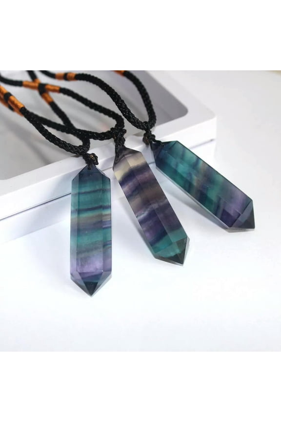 5pcs Natural Rainbow Fluorite Crystal Pendant Quartz Gemstone Necklace Healing