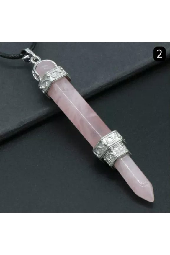 5pcs Natural Scepter Hexagonal Column Pendant Christmas Lucky Scepter Pendant -Pink crystal