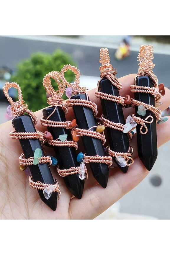 5pcs Obsidian Gems Stone Chakra Pendants Luck Energy Reiki Healing Amulet