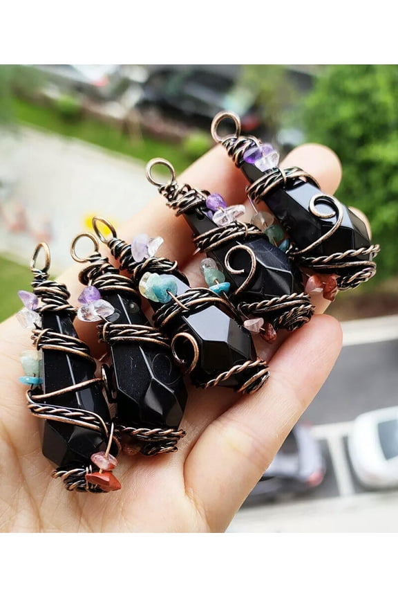 5pcs Obsidian Gems Sun Pendants Chakra Energy Reiki Healing Amulet