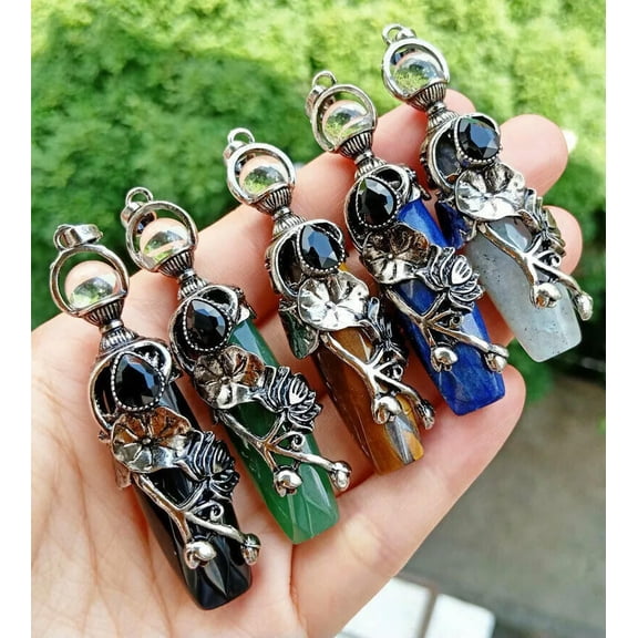 K-KED 5pcs Opal Obsidian Vary stone Faceted Pendants Chakra Reiki Healing Amulet