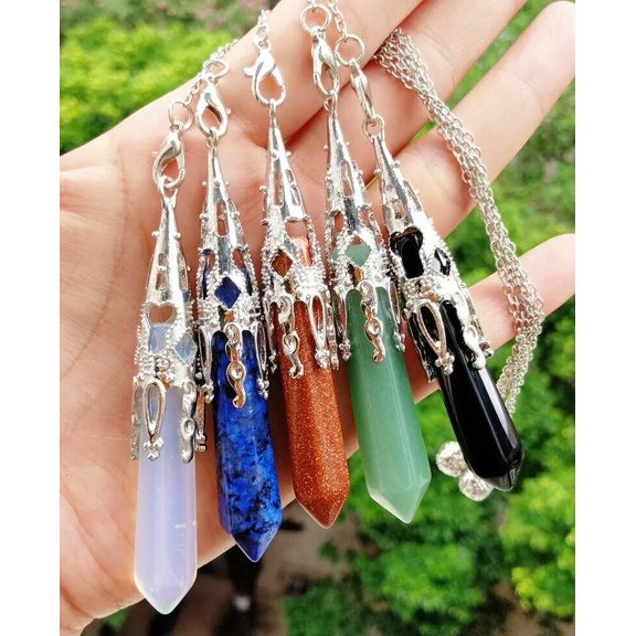 K-KED 5pcs Opal Vary Stone Pendulum Pendants Tower Chakra Reiki Healing Amulet