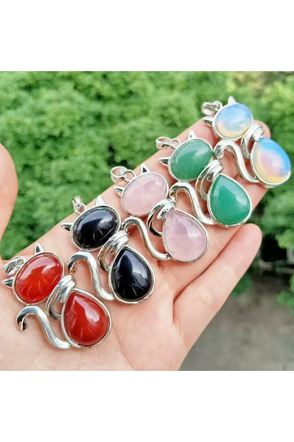 5pcs Opal Vary stone Kitty Cat Healing Pendants Chakra Reiki Healing Amulet