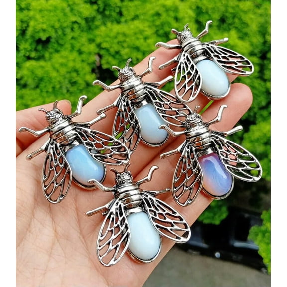 K-KED 5pcs Opal stone Cicada Fly Pendants Brooch Chakra Reiki Healing Amulet