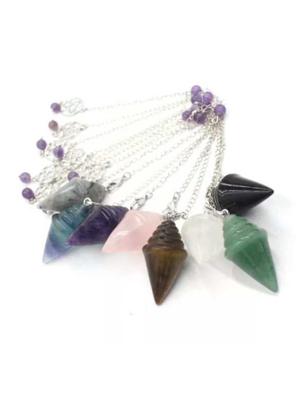 5pcs Quartz Cone Faceted Gem Pendulum Pendant Energy Chakra Reiki Healing Amulet-Mix color