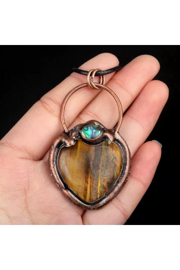 5pcs Quartz Heart Stone Retro Style Gems Pendants Energy Reiki Healing Amulet-Tiger eye stone