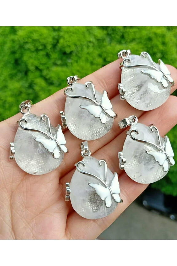 5pcs Rock Quartz Gems Stone Butterfly Pendants Energy Reiki Healing Amulet
