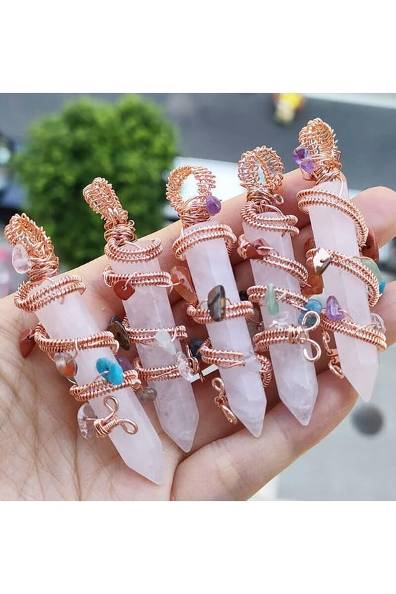 5pcs Rock Quartz Gems Stone Chakra Pendants Luck Energy Reiki Healing Amulet