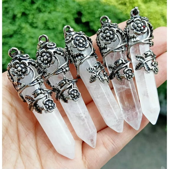 K-KED 5pcs Rock Quartz stone Rose Pendants Chakra Reiki Healing Amulet Energy