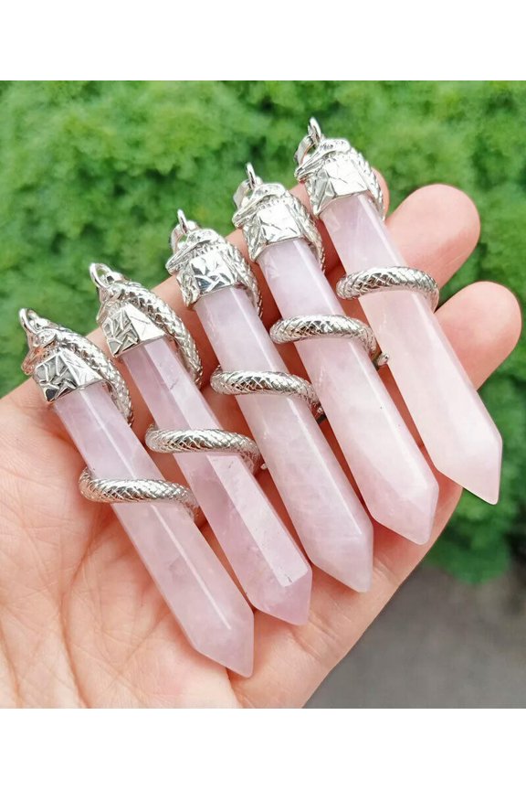 5pcs Roes Quartz stone Pendants Snake Chakra Reiki Healing Amulet Energy
