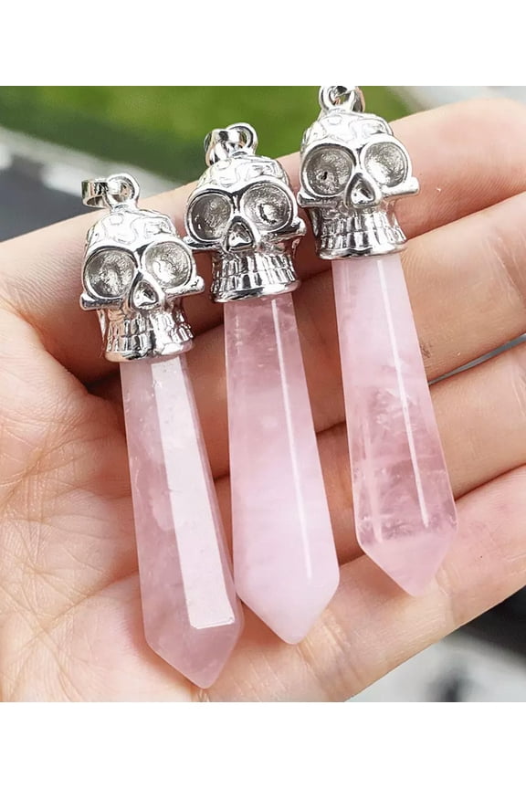 5pcs Rose Quartz Gems Skull Pendants Chakra Energy Reiki Healing Amulet