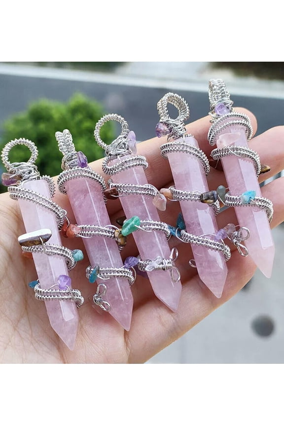 5pcs Rose Quartz Gems Stone Chakra Pendants Luck Energy Reiki Healing Amulet